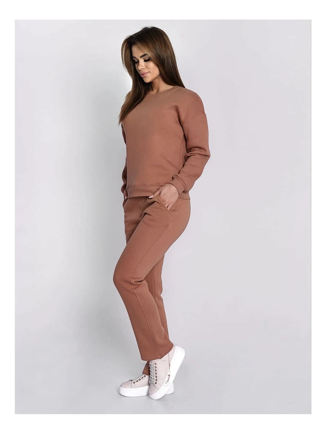 Ladies\' insulated tracksuit top and loose pants beige FI762